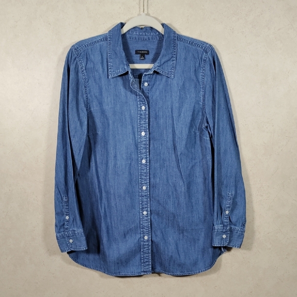 11199 Talbots medium wash L/S chambray button up shirt L - Picture 1 of 10